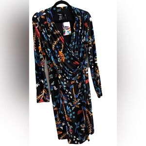 NWT Desigual Wrap Dress Women’s size Large Black w/ Multi Color Floral Print